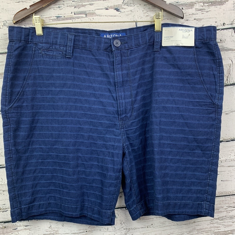 Arizona Men's Surfer Prep 100% Cotton‎ Blue Striped Shorts [Size 42] NWT